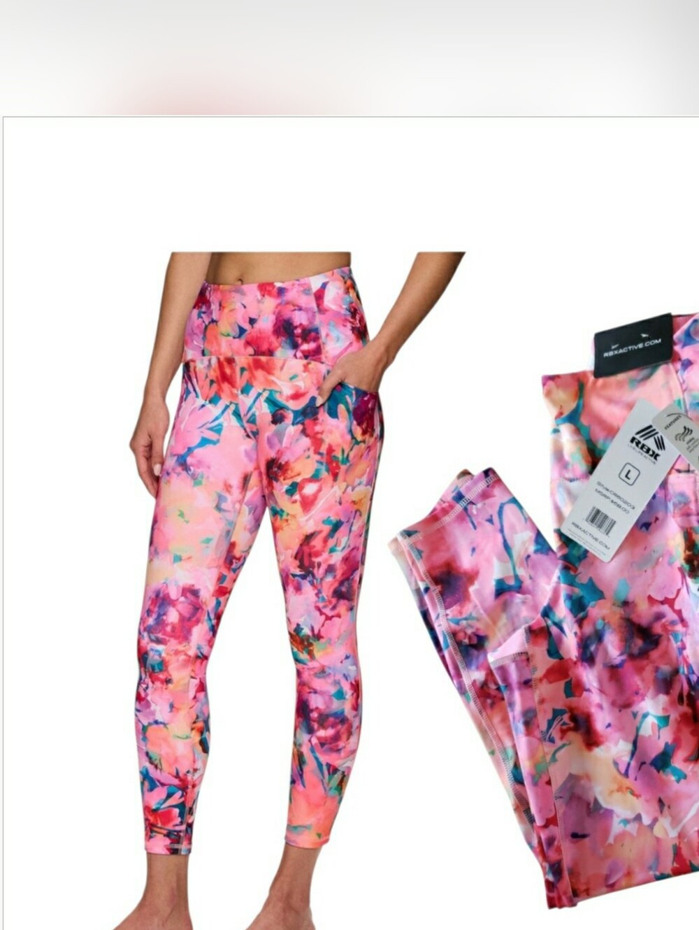 Dopemine Leggings Vibrant Pink Quick Dry Floral Watercolor Pockets Large New